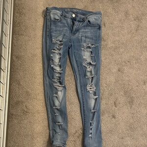 American Eagle Outfitters Women's Ripped Light Blue Skinny Jeans